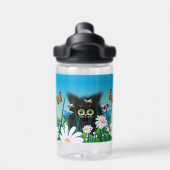 Cute Fluffy Kitten in Daisy Meadow Personalized Waterfles (Achterkant)