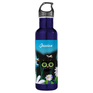 Cute Fluffy Kitten in Daisy Meadow Personalized Waterfles