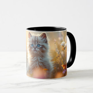 Cute Fluffy Kitten in Wildflowers Coffee Mug Mok