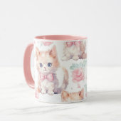 Cute Fluffy Kittens with Pink Roses Mok (Voorkant links)