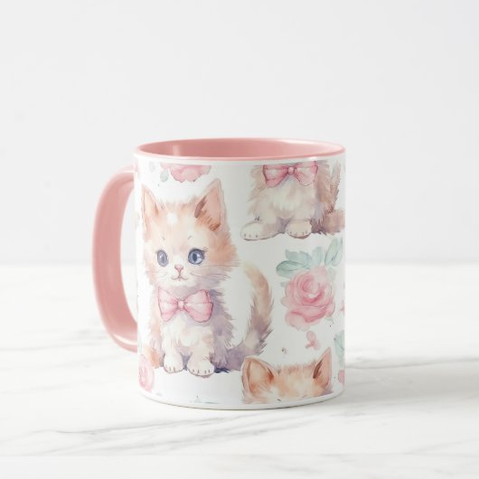 Cute Fluffy Kittens with Pink Roses Mok (Voorkant links)