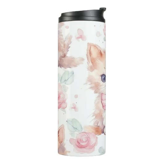Cute Fluffy Kittens with Pink Roses Thermosbeker (Gedraaid links)