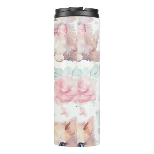 Cute Fluffy Kittens with Pink Roses Thermosbeker (Achterkant)