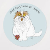 Cute Fluffy Persian Cat Funny Meow Blue Labels (Design 1)