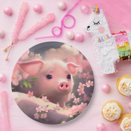 Cute Fluffy Pig Papieren Bordje (Feest)