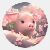 Cute Fluffy Pig Ronde Sticker (Voorkant)
