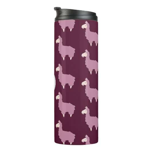 Cute Fluffy Pink Llamas met Initiaal Thermosbeker (Geroteerd rechts)
