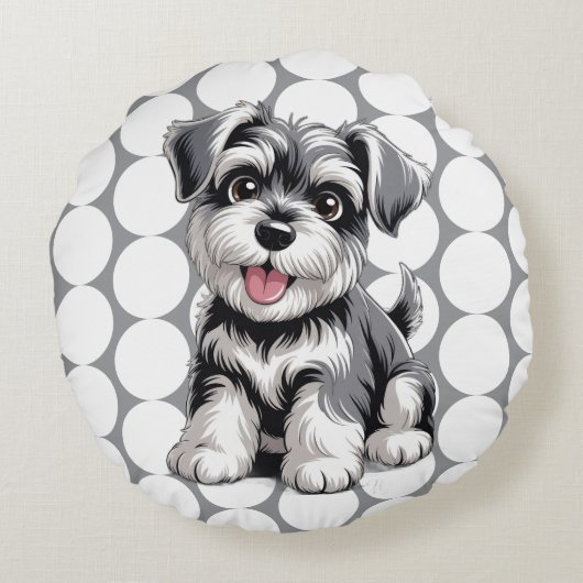 Cute Fluffy Puppy Rond Kussen (Achterkant)