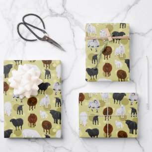 Cute Fluffy Sheep Lambs Pattern Farmer Inpakpapier Vel