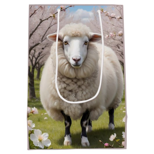 Cute Fluffy Sheep Medium Cadeauzakje (Achterkant)