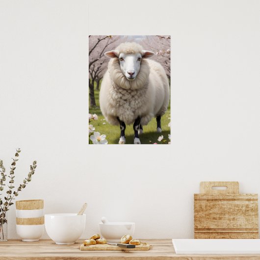 Cute Fluffy Sheep Poster (Keuken)