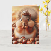 Cute Fluffy Squirrel Kaart (Gele Bloem)