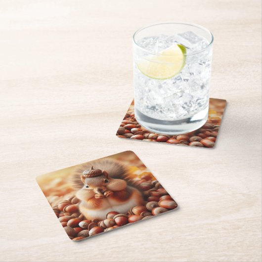 Cute Fluffy Squirrel Kartonnen Onderzetters (Insitu)