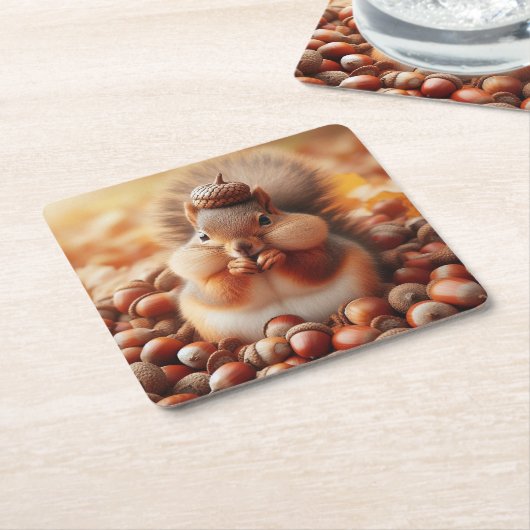 Cute Fluffy Squirrel Kartonnen Onderzetters (Schuin)