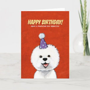Cute Fluffy White Dog Personated Birthday Card Feestdagen Kaart