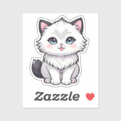 Cute Fluffy White Kitten Big Blue Eyes Sticker (Vel)