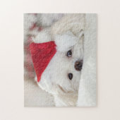 Cute Fluffy White Maltese Puppy Dog in een Santa H Legpuzzel (Verticaal)