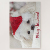 Cute Fluffy White Maltese Puppy Dog in een Santa H Legpuzzel (Verticaal)
