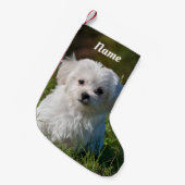 Cute Fluffy White Maltese Puppy Dog Kleine Kerstsok (Voorkant (Hangend))
