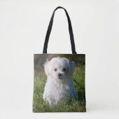 Cute Fluffy White Maltese Puppy Dog Tote Bag (Voorkant)