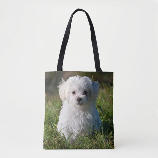 Cute Fluffy White Maltese Puppy Dog Tote Bag (Voorkant)