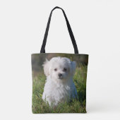 Cute Fluffy White Maltese Puppy Dog Tote Bag (Achterkant)