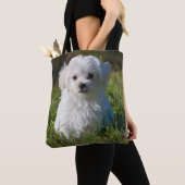Cute Fluffy White Maltese Puppy Dog Tote Bag (Dichtbij)