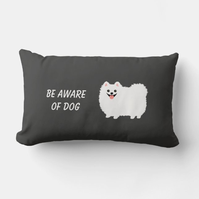 Cute Fluffy White Pomeranian - Wees op de hoogte v Kussen (Voorkant)