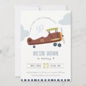 Cute Fly Over Airplane Cloud Heart Birthday Invite Bedankkaart (Voorkant)