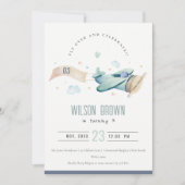 Cute Fly Over Airplane Cloud Heart Birthday Invite Bedankkaart (Voorkant)