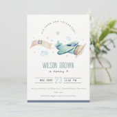 Cute Fly Over Airplane Cloud Heart Birthday Invite Bedankkaart (Staand voorkant)