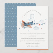 Cute Fly Over Rust Navy Plane Cloud Stars Birthday Bedankkaart (Voorkant / Achterkant)