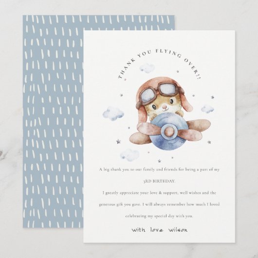 Cute Fly Over Rust Navy Plane Teddy Stars Birthday Bedankkaart (Voorkant / Achterkant)