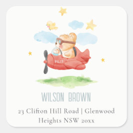 Cute Fly Over Teddy Bear Animal PlanAdres Vierkante Sticker