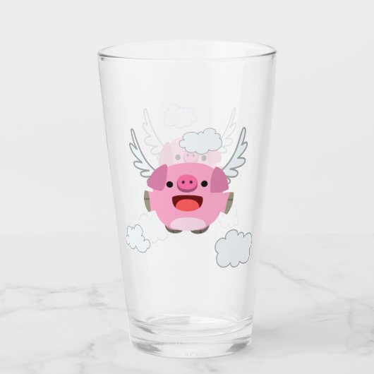 Cute Flying Cartoon Pig Glas (Achterkant)
