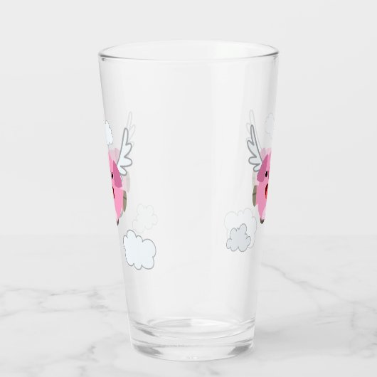 Cute Flying Cartoon Pig Glas (Rechts)