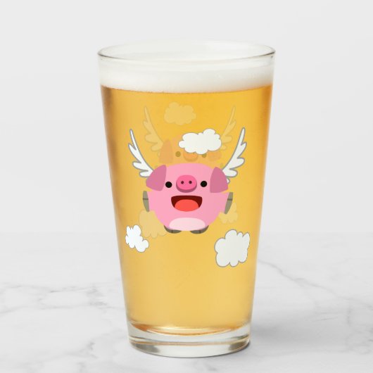 Cute Flying Cartoon Pig Glas (Voorkant gevuld)