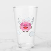 Cute Flying Cartoon Pig Glas (Voorkant)