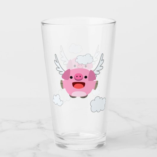 Cute Flying Cartoon Pig Glas (Voorkant)