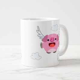 Cute Flying Cartoon Pig Grote Koffiekop