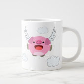 Cute Flying Cartoon Pig Grote Koffiekop (Rechts)