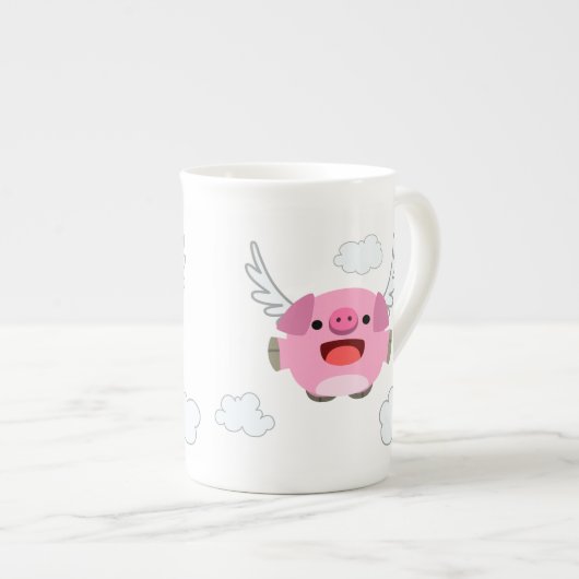 Cute Flying Cartoon Pig Porselein Kop (Voorkant rechts)