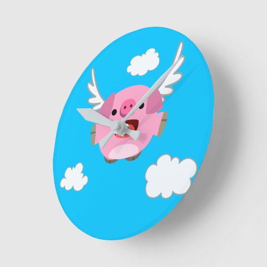 Cute Flying Cartoon Pig Ronde Klok (Hoek)