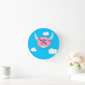 Cute Flying Cartoon Pig Ronde Klok (Huis)