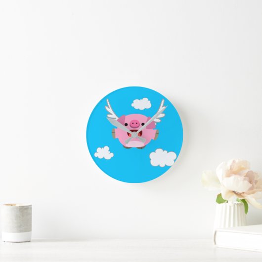 Cute Flying Cartoon Pig Ronde Klok (Huis)