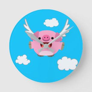 Cute Flying Cartoon Pig Ronde Klok