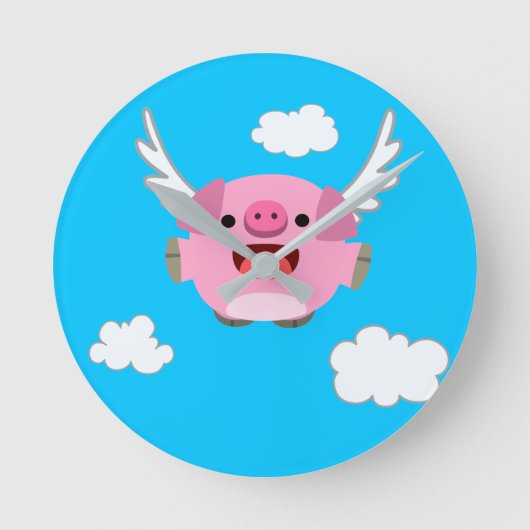 Cute Flying Cartoon Pig Ronde Klok (Voorkant)