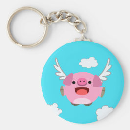 Cute Flying Cartoon Pig Sleutelhanger