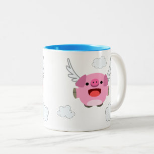 Cute Flying Cartoon Pig Tweekleurige Koffiemok