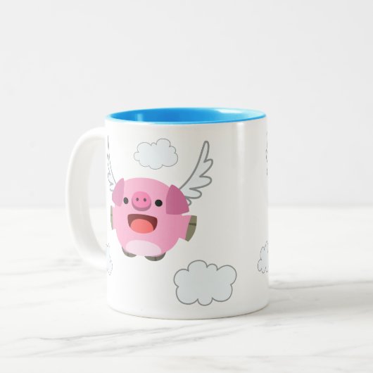 Cute Flying Cartoon Pig Tweekleurige Koffiemok (Voorkant links)